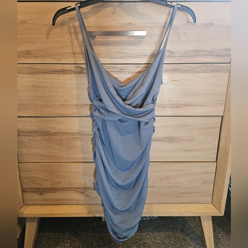 Elegant Draped Blue Dress